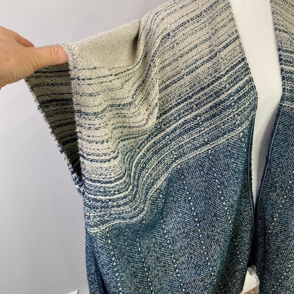 Lucky Brand Striped Kimono Poncho Sweater Wrap Ombre Open Front Fringe Hem Boho - Picture 6 of 14